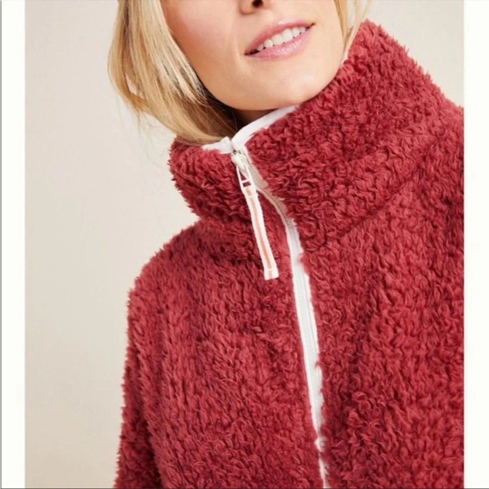 NWT Anthropologie Annette Sherpa Pullover Sweater 1/4 zip Cozy w/pockets XL
